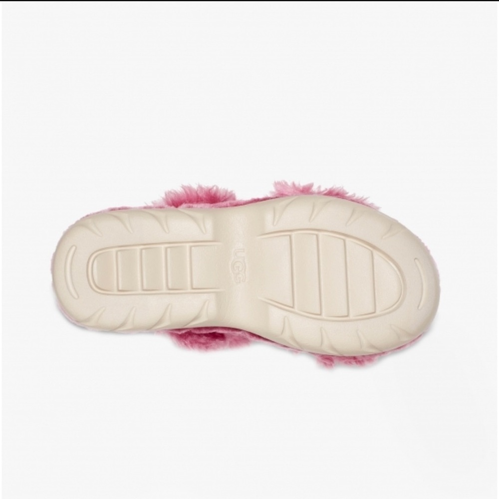 UGG Women's Fluff Sugar Faux Fur Sandal Plush Insole Logo Strap Pink size 6 NEW - Picture 6 of 8